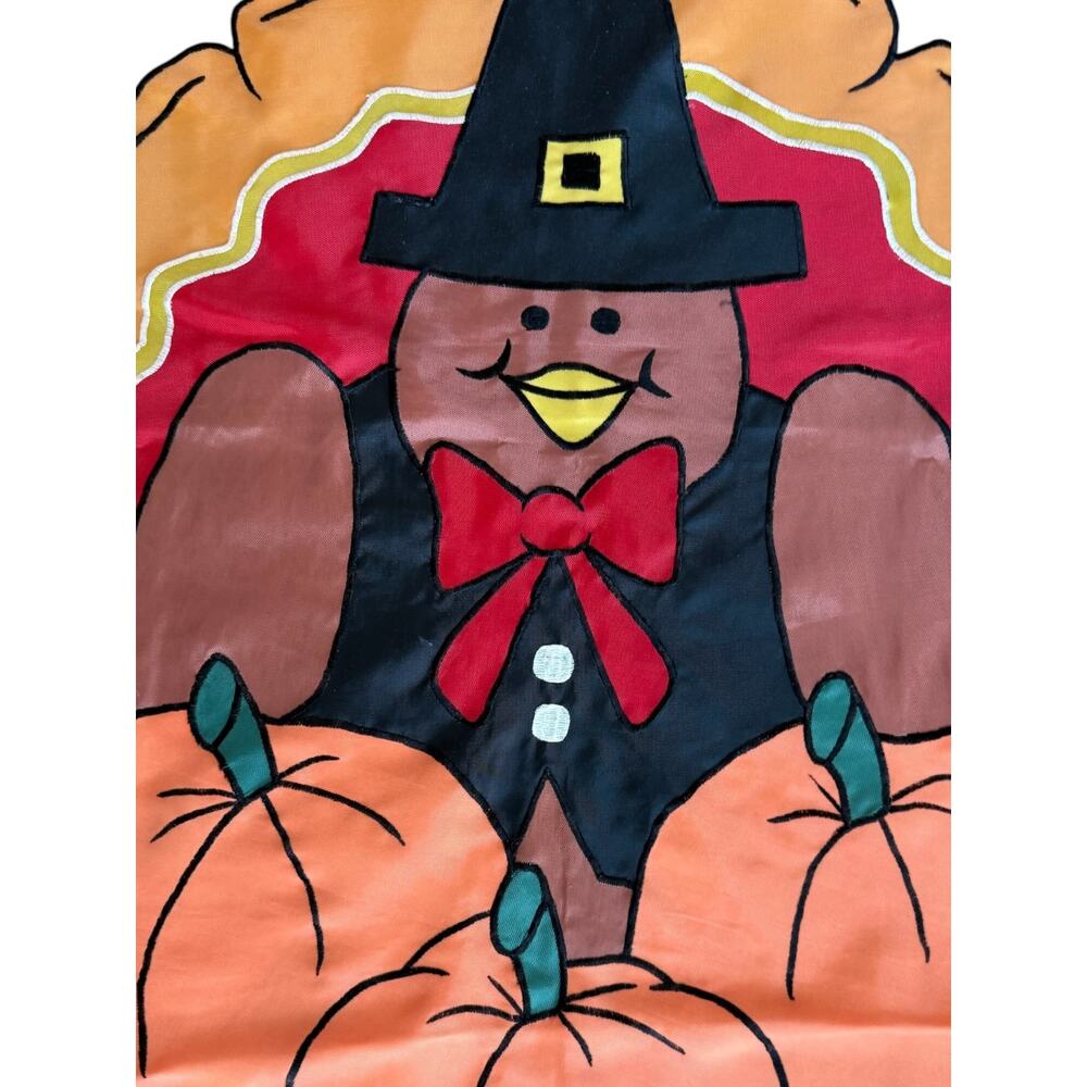 Vintage Thanksgiving Turkey Garden Flag 28x40 Autumn Pumpkins Pilgrim Yard Decor - Picture 5 of 5